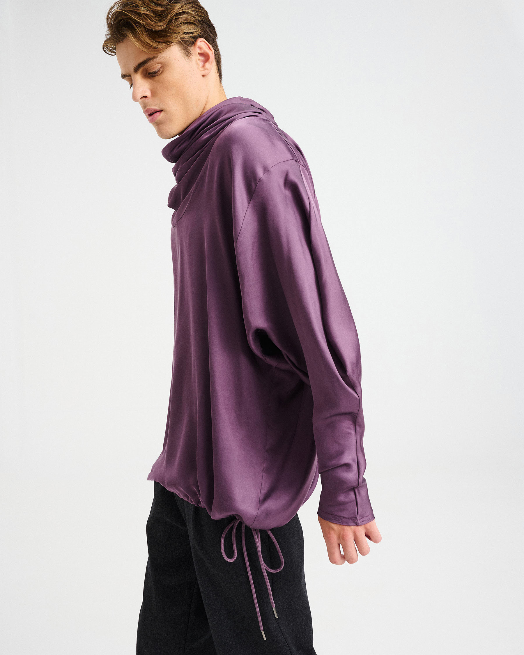 Satin Top with Draped High Neck - 006751189m - image 3