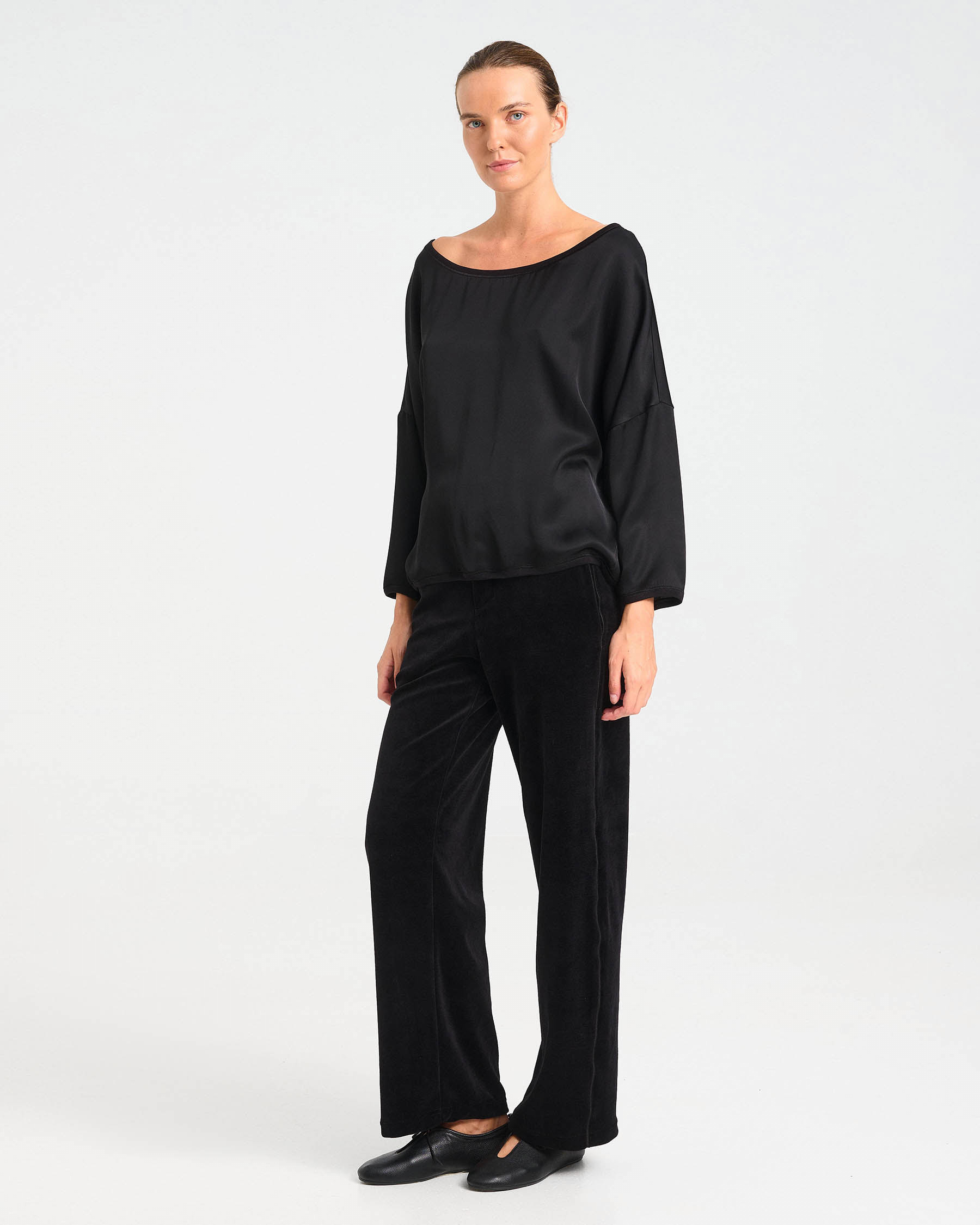 Loose Satin Top with Boat Neckline - 006751483 - image 5