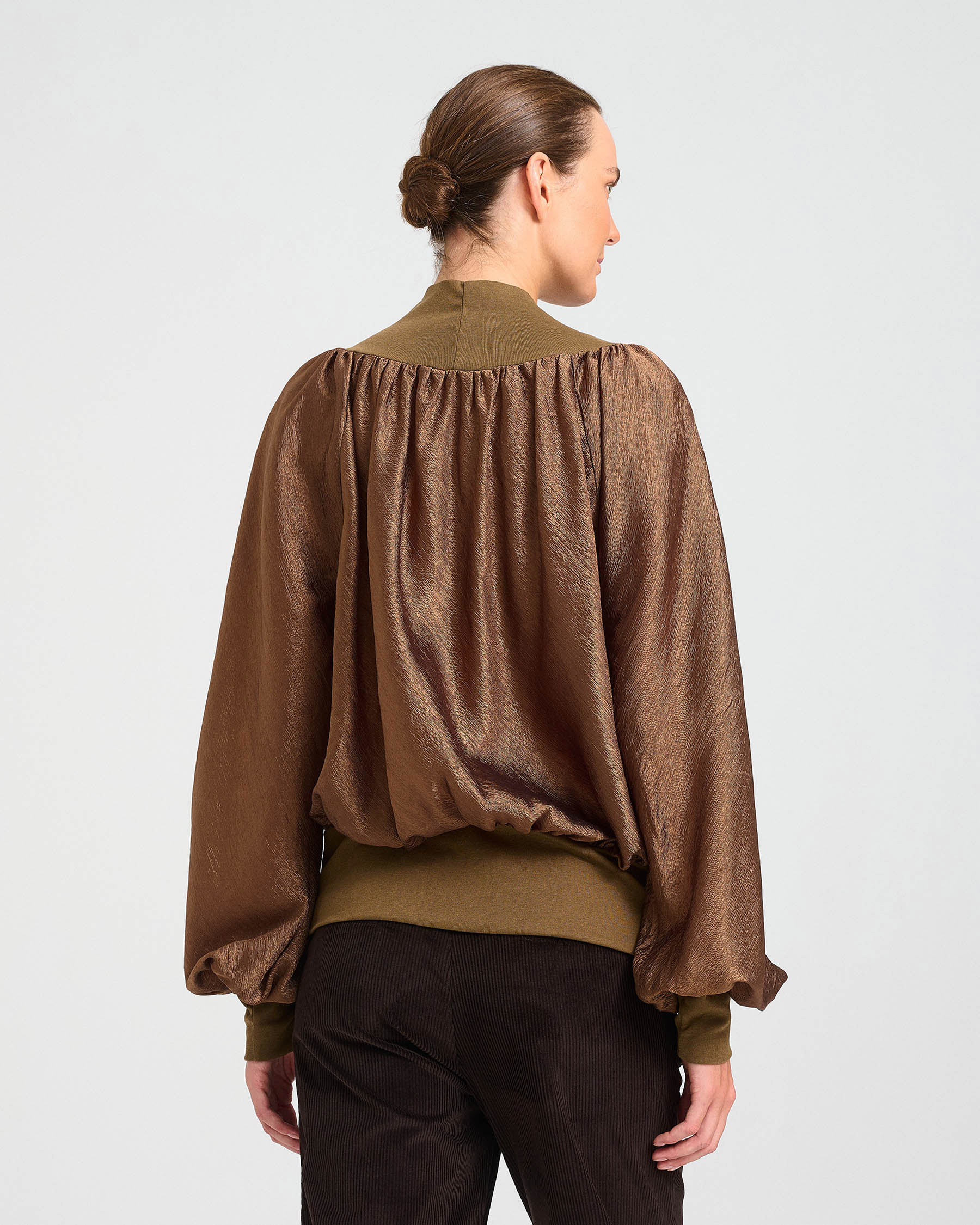 High-Neck Acetate Top with Balloon Sleeves - 006871472 - image 4